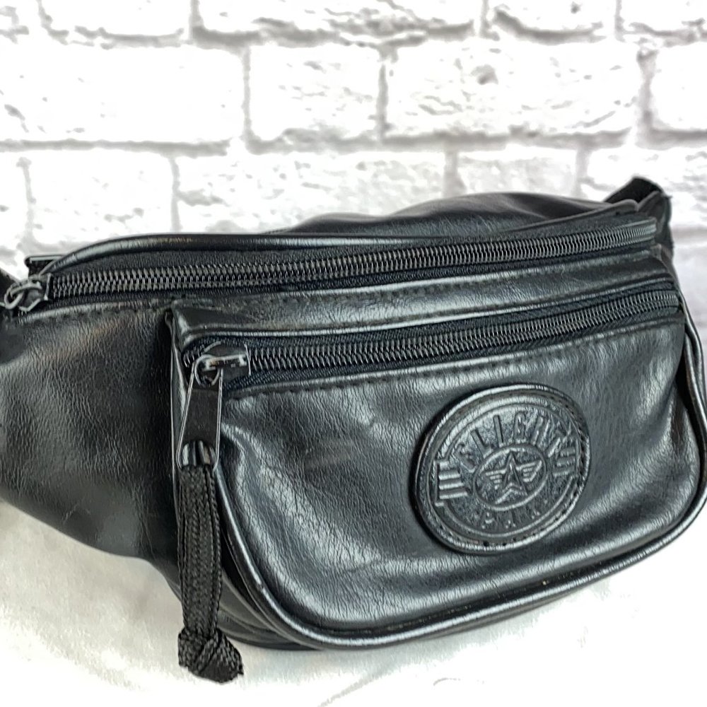 90's Flight PAX Leather Fanny Pack Belt Bag Black